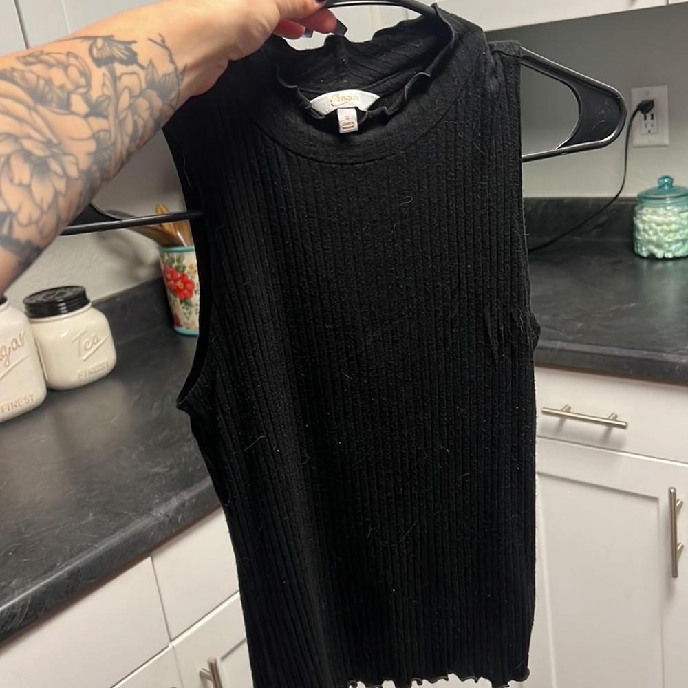 Lightly worn, black high neck tank top